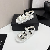 CC SANDAL 25S IN WHITE FABRIC WITH BLACK HARDWARE