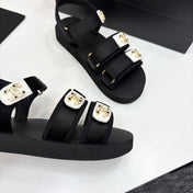 CC SANDAL 25S IN BLACK FABRIC WITH WHITE HARDWARE
