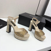 CC HEEL SANDAL 25S IN BEIGE SUEDE WITH CRYSTAL