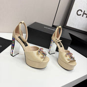 CC HIGH SANDAL 25S 110 MM IN LIGHT BEIGE CALFSKIN WITH MULTICOLOR STONES