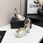 CC HIGH SANDAL 25S 110 MM IN CREAM WHITE CALFSKIN WITH MULTICOLOR STONES