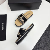 CC SLIDE SANDALS 25S IN BEIGE CALFSKIN MIX BLACK FABRIC