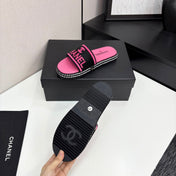 CC SLIDE SANDALS 25S IN PINK FABRIC AND CALFSKIN