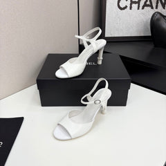 CC HIGH SANDAL 25S 80 MM IN WHITE CALFSKIN WITH PEARL DETAILS