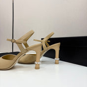 CC HIGH SANDAL 25S 80 MM IN BEIGE CALFSKIN WITH PEARL DETAILS