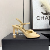 CC HIGH SANDAL 25S 80 MM IN BEIGE CALFSKIN WITH PEARL DETAILS