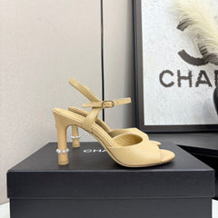 CC HIGH SANDAL 25S 80 MM IN BEIGE CALFSKIN WITH PEARL DETAILS