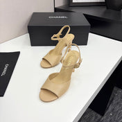 CC HIGH SANDAL 25S 80 MM IN BEIGE CALFSKIN WITH PEARL DETAILS