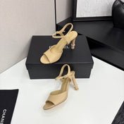 CC HIGH SANDAL 25S 80 MM IN BEIGE CALFSKIN WITH PEARL DETAILS