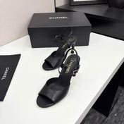 CC HIGH SANDAL 25S 80 MM IN BLACK CALFSKIN WITH PEARL DETAILS