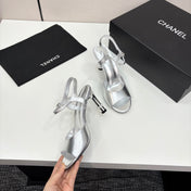 CC HIGH SANDAL 25S 80 MM IN SILVER CALFSKIN WITH PEARL DETAILS