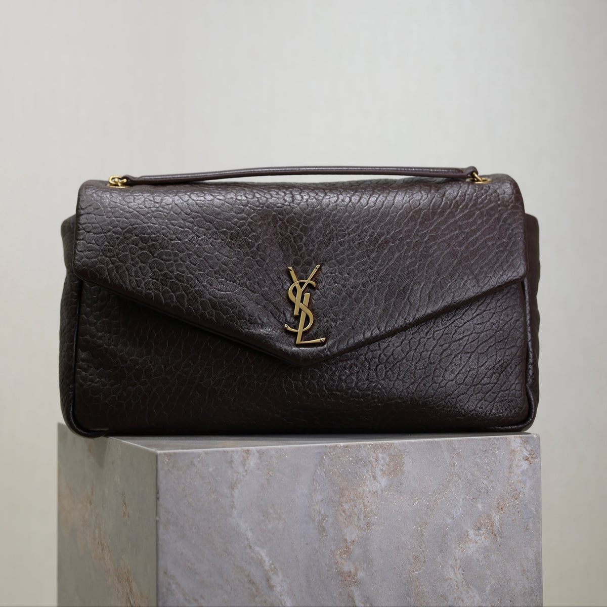 YSL 25S CALYPSO GM 38 IN DARK CHOCOLATE CALFSKIN GOLD HARDWRE