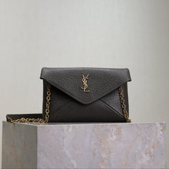 YSL 25S CALYPSO MINI 19 IN CHARCOAL GRAY LAMBSKIN GOLD HARDWRE