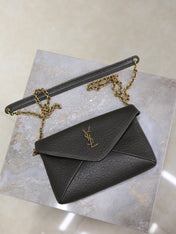 YSL 25S CALYPSO MINI 19 IN CHARCOAL GRAY LAMBSKIN GOLD HARDWARE