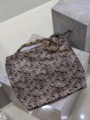 YSL 25S AMALIA 50 IN NAVY MULTICOLOR  SILK TWILL GOLD HARDWRE