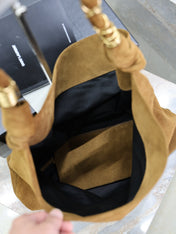 YSL 25S AMALIA 50 IN DARK CARAMEL SUEDE GOLD HARDWARE
