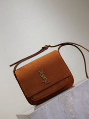 YSL 25S NIKI SATCHEL 22 IN DARK CARAMEL SUEDE GOLD HARDWRE
