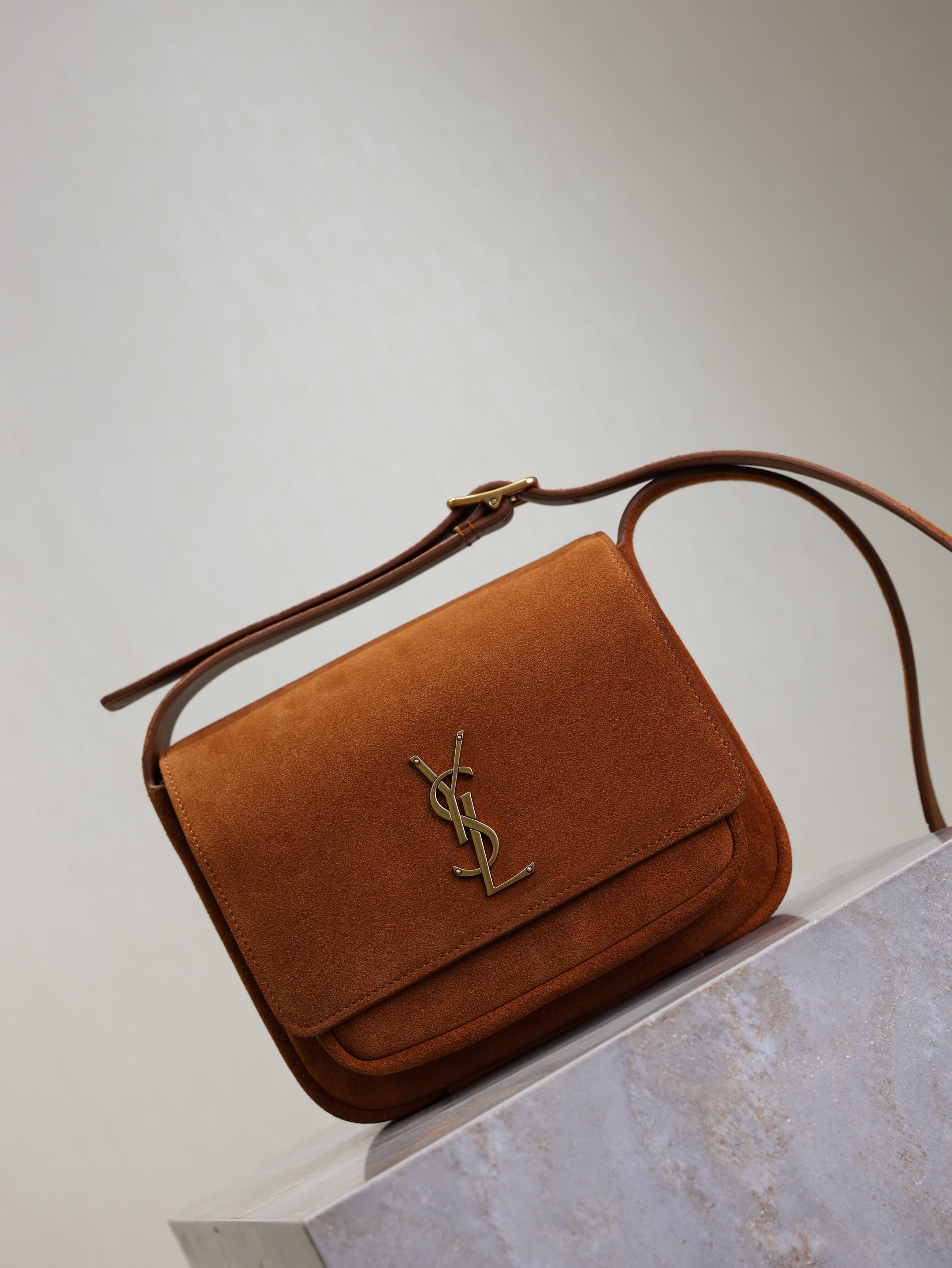 YSL 25S NIKI SATCHEL 22 IN DARK CARAMEL SUEDE GOLD HARDWRE