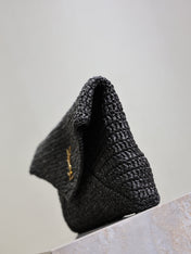 YSL 25S CASSANDRE LARGE ENVELOPE POUCH 29 IN BLACK RAFFIA GOLD HARDWARE