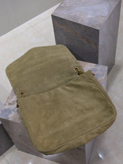 YSL 25S LARGE JAMIE 43 IN MUTED KHAKI SUEDE GOLD HARDWARE