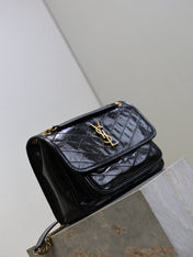 YSL 25S NIKI MM BAG 28 IN BLACK GLOSSY CALFSKIN GOLD HARDWRE