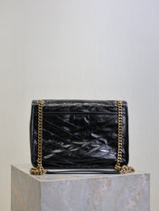 YSL 25S NIKI MM BAG 28 IN BLACK GLOSSY CALFSKIN GOLD HARDWRE