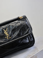 YSL 25S NIKI BAG 18 IN BLACK GLOSSY CALFSKIN GOLD HARDWARE