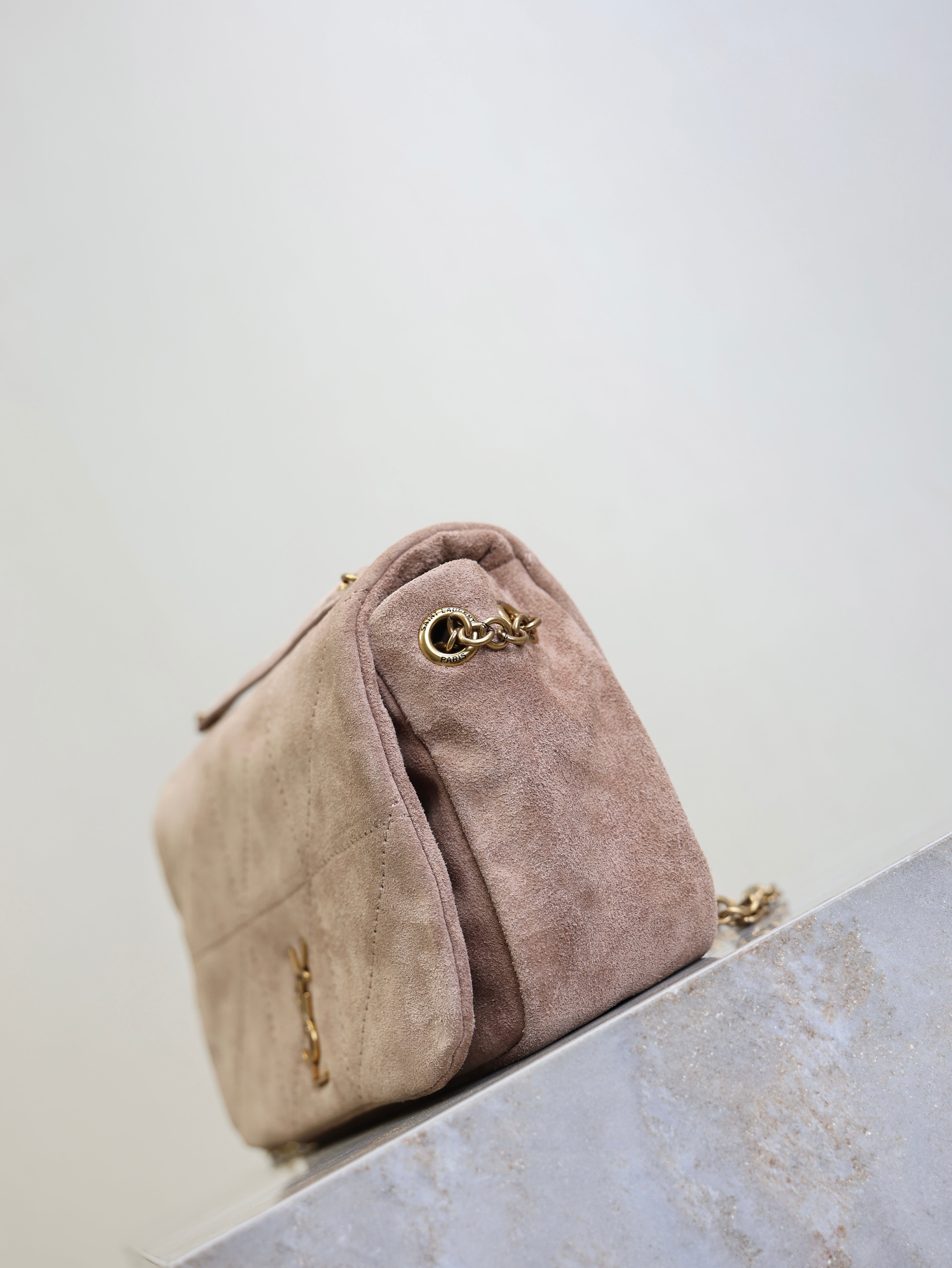 YSL 25S JAMIE 4.3 MINI 20 IN DUSTY ROSE BEIGE SUEDE GOLD HARDWARE