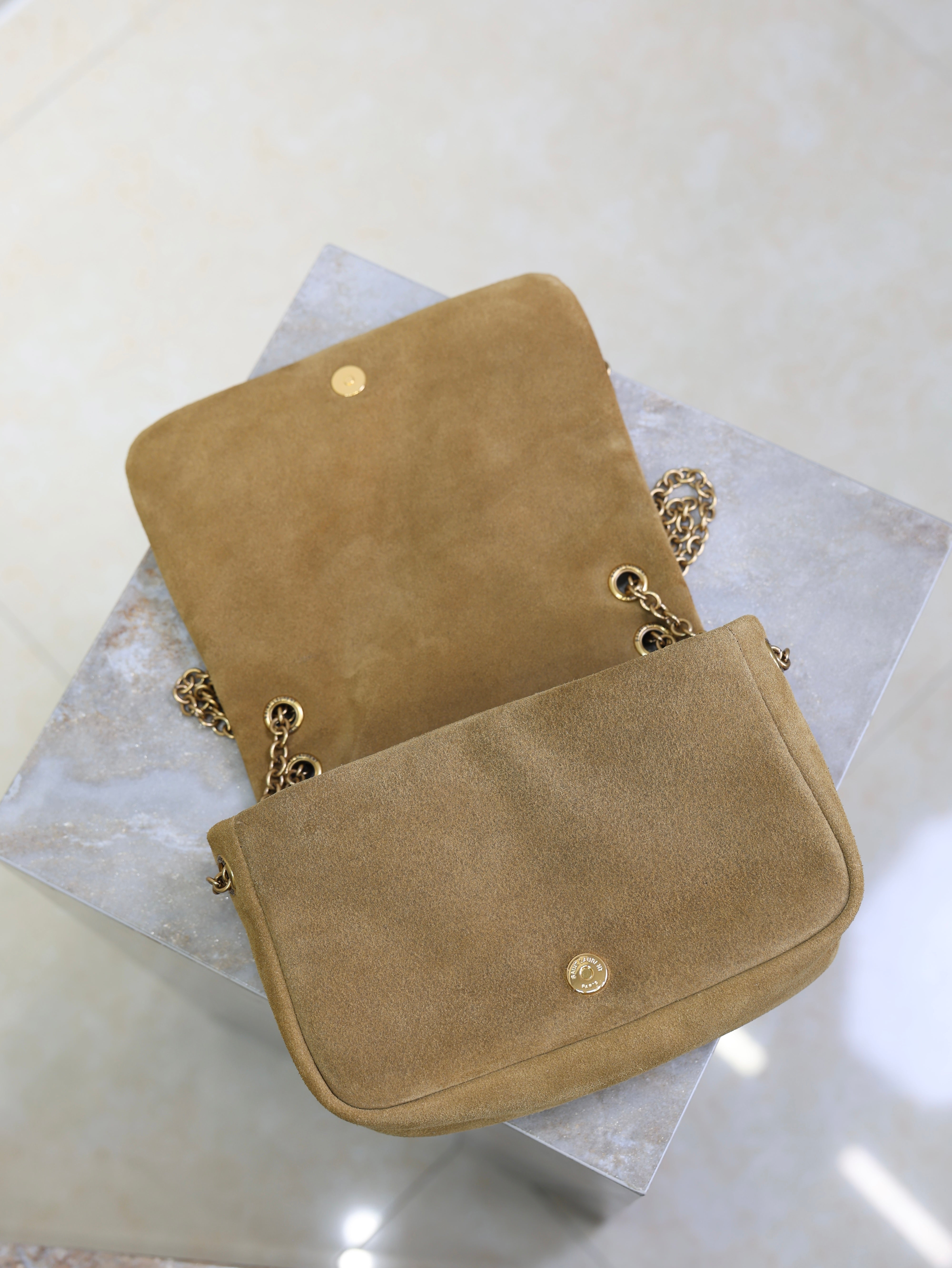 YSL 25S JAMIE 4.3 MINI 20 IN CARAMEL COGNAC SUEDE GOLD HARDWRE