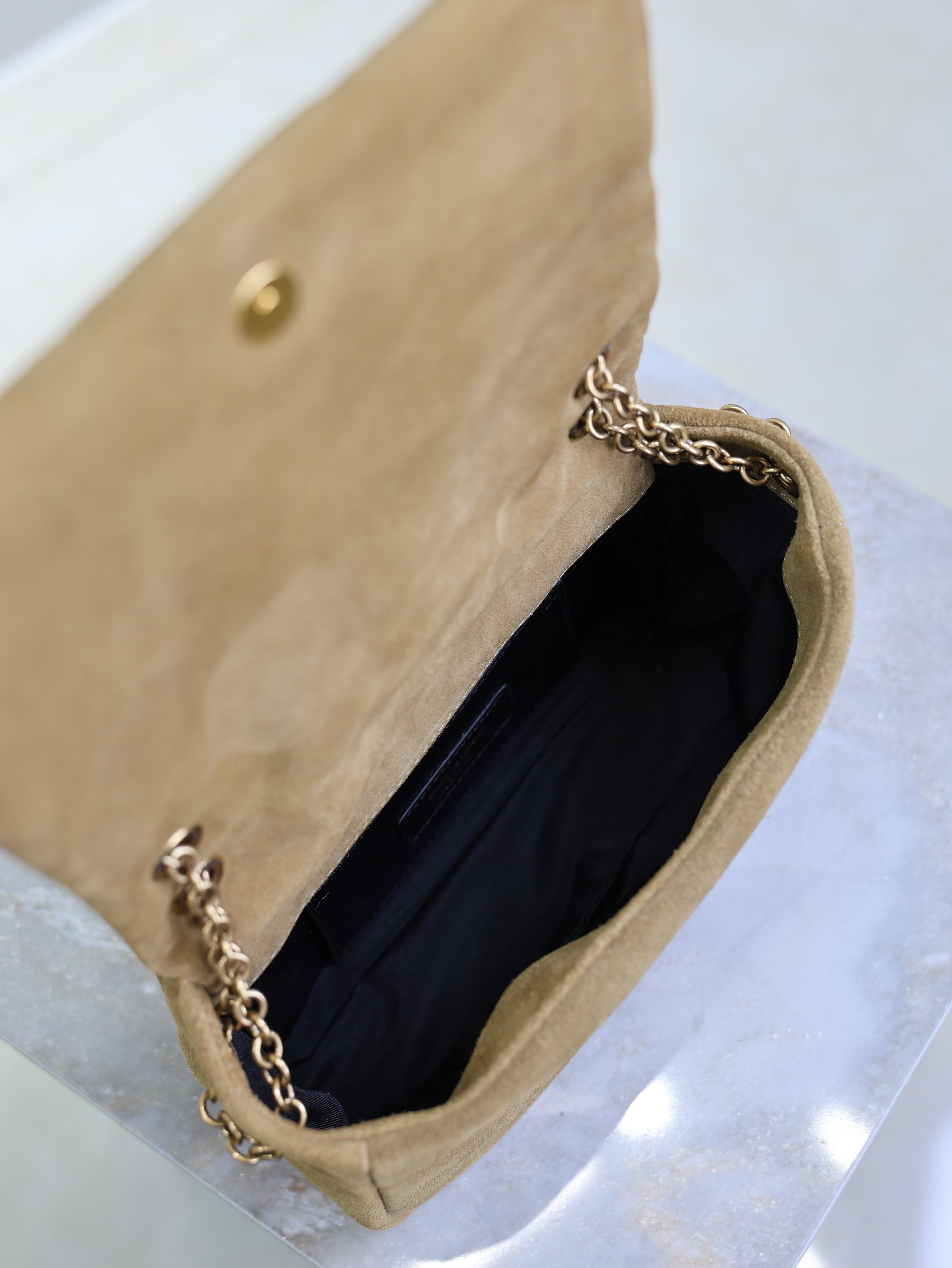 YSL 25S JAMIE 4.3 MINI 20 IN CARAMEL COGNAC SUEDE GOLD HARDWARE