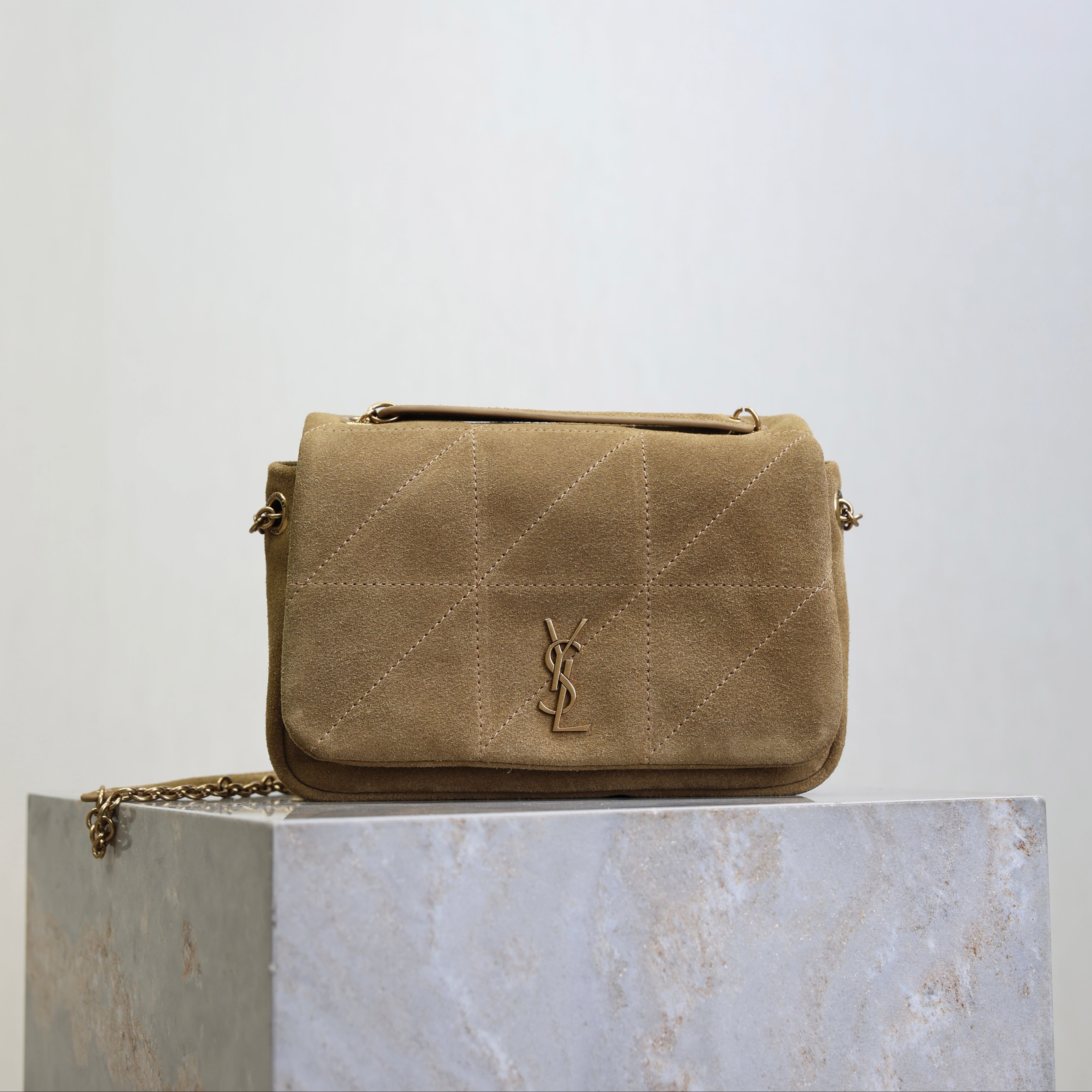 YSL 25S JAMIE 4.3 MINI 20 IN CARAMEL COGNAC SUEDE GOLD HARDWARE