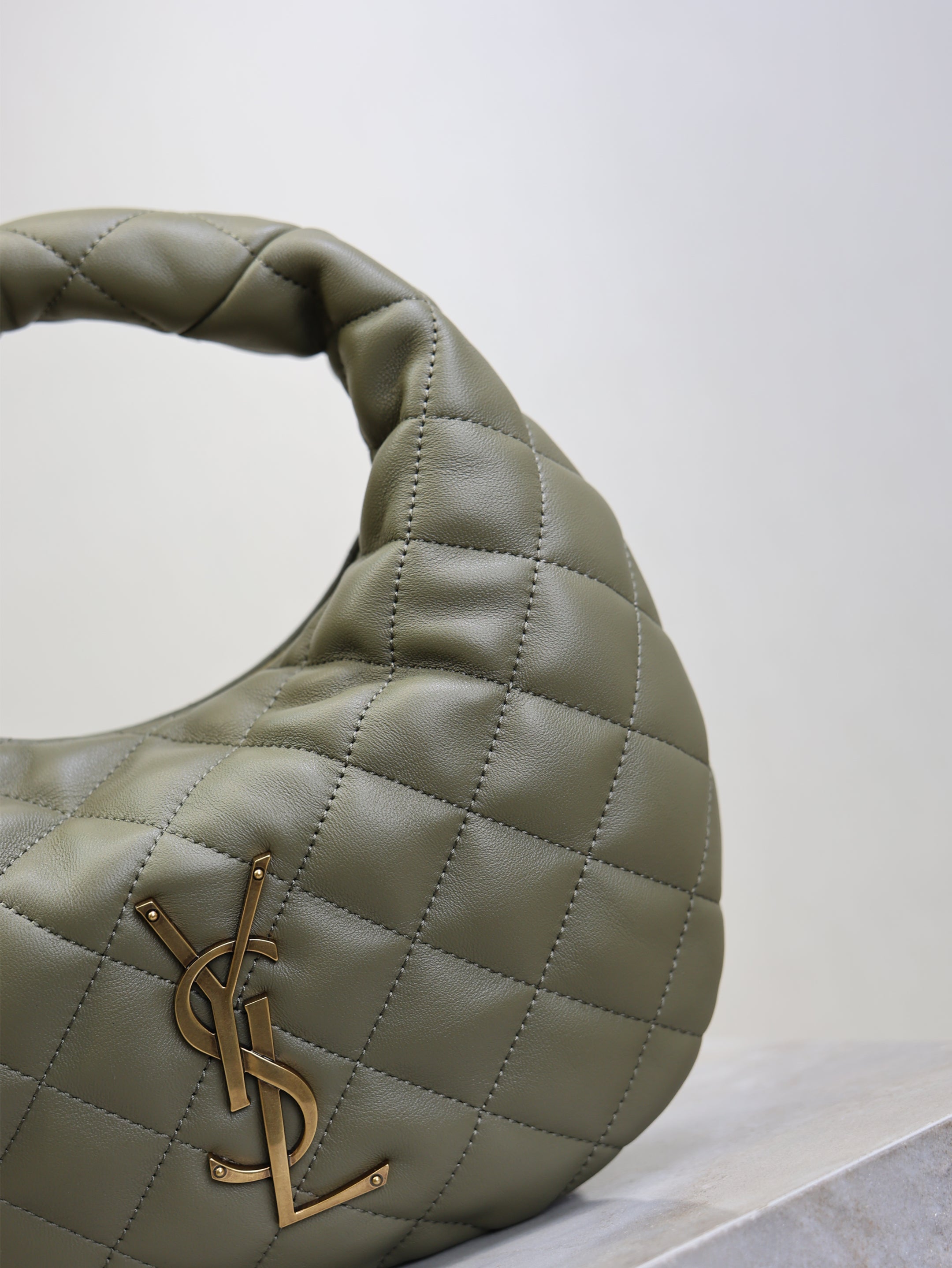 YSL 25S ICARE BABY 17 IN DARK OLIVE QUILTED CALFSKIN GOLD HARDWARE