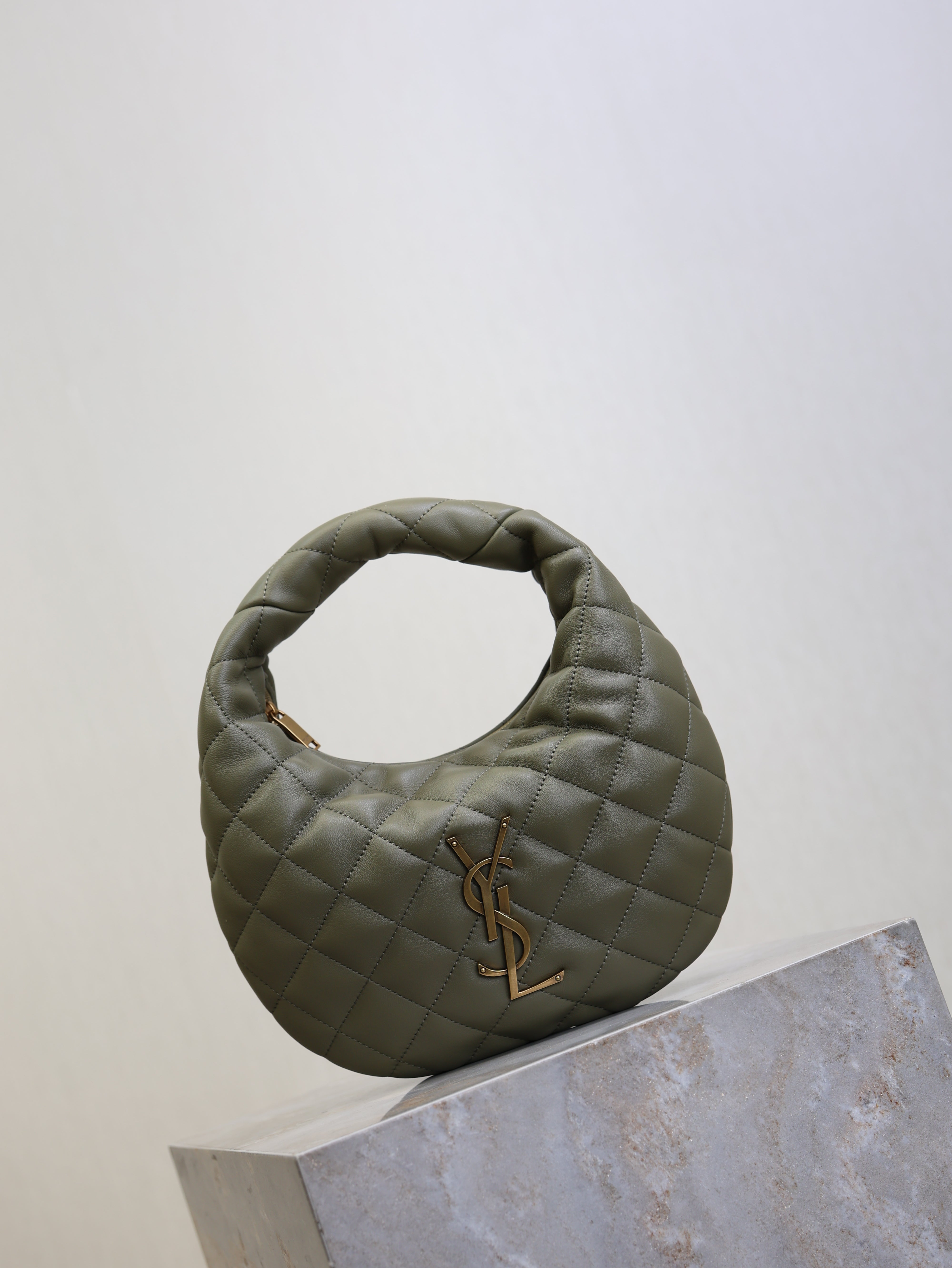 YSL 25S ICARE BABY 17 IN DARK OLIVE QUILTED CALFSKIN GOLD HARDWARE