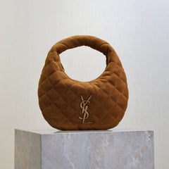 YSL 25S ICARINO MINI 17 IN CARAMEL QUILTED SUEDE GOLD HARDWRE