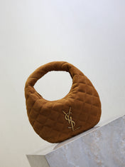 YSL 25S ICARINO MINI 17 IN CARAMEL QUILTED SUEDE GOLD HARDWARE