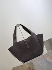 YSL 25S LE 5 À 7 BEA 50 IN DARK GRAY SUEDE GOLD HARDWARE