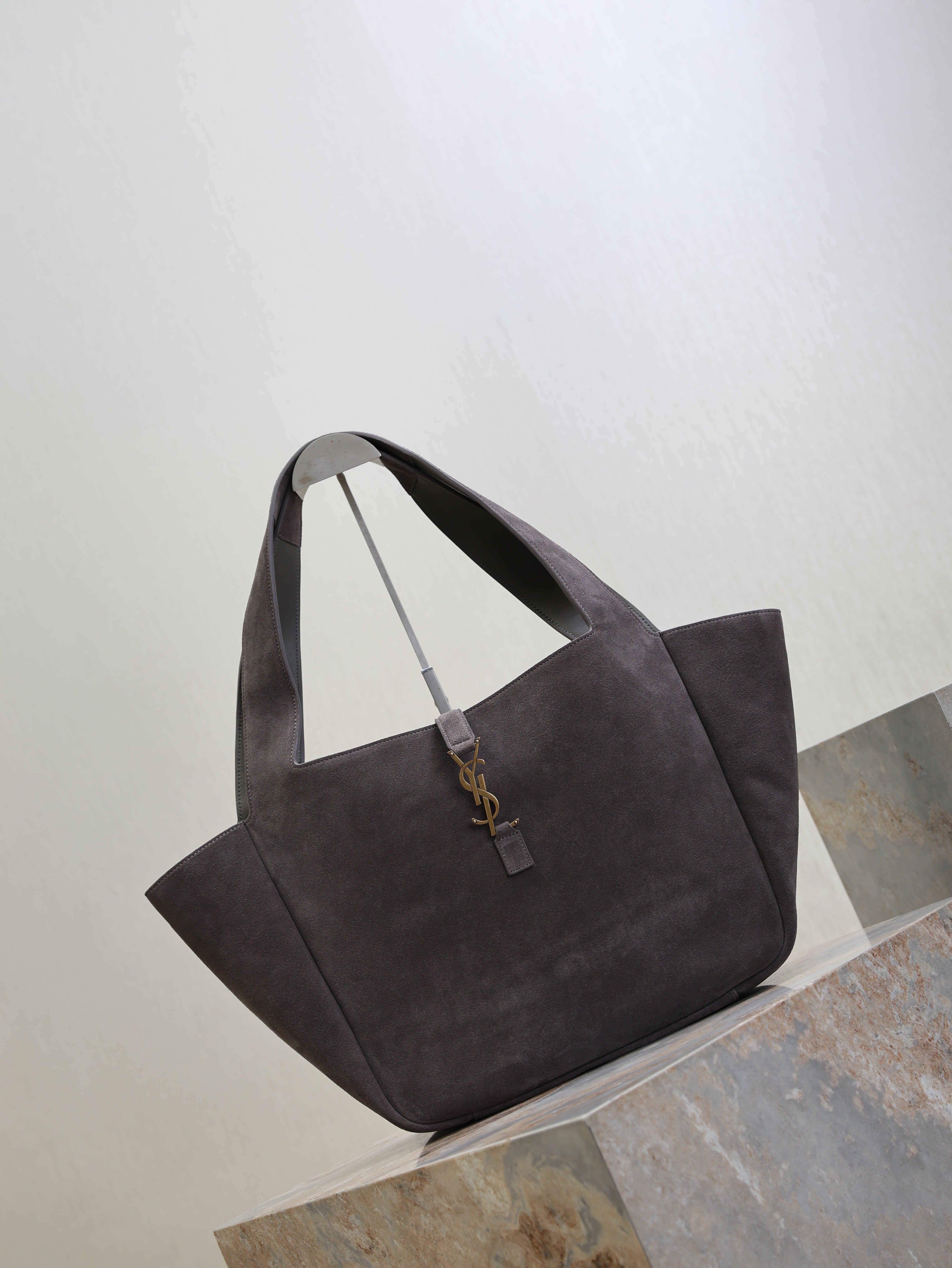 YSL 25S LE 5 À 7 BEA 50 IN DARK GRAY SUEDE GOLD HARDWARE