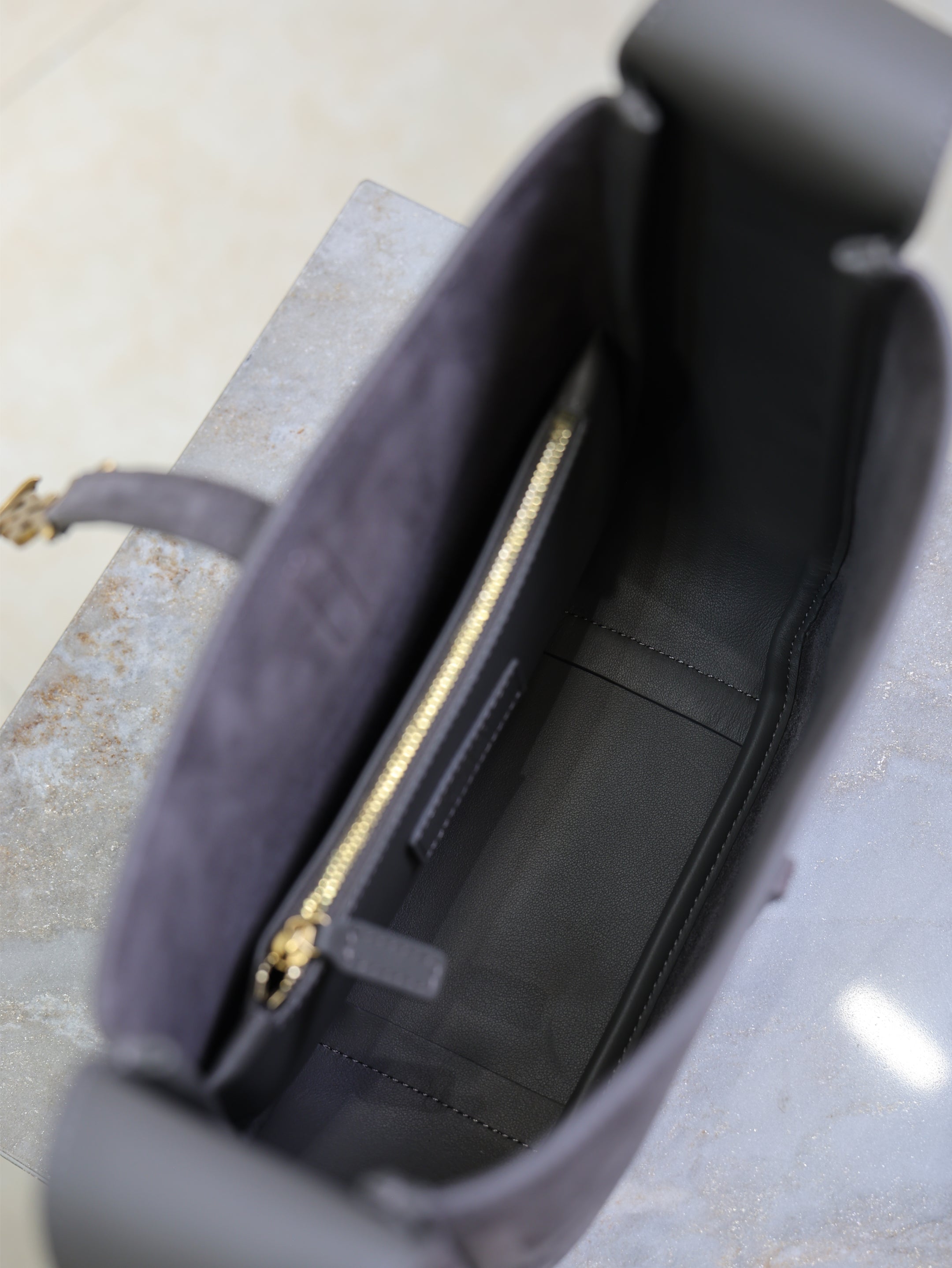 YSL 25S LE 5 À 7 SUPPLE SMALL 23 IN DARK GRAY SUEDE GOLD HARDWRE