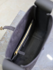 YSL 25S LE 5 À 7 SUPPLE SMALL 23 IN DARK GRAY SUEDE GOLD HARDWARE