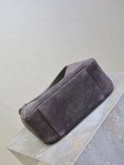 YSL 25S LE 5 À 7 SUPPLE SMALL 23 IN DARK GRAY SUEDE GOLD HARDWARE