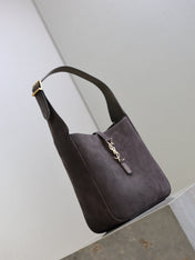 YSL 25S LE 5 À 7 SUPPLE SMALL 23 IN DARK GRAY SUEDE GOLD HARDWRE