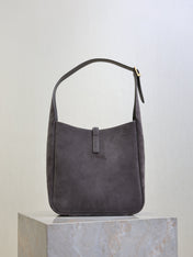 YSL 25S LE 5 À 7 SUPPLE SMALL 23 IN DARK GRAY SUEDE GOLD HARDWARE