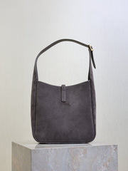 YSL 25S LE 5 À 7 SUPPLE SMALL 23 IN DARK GRAY SUEDE GOLD HARDWARE
