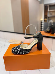 HIGH SANDALS 8 CM IN BLACK MONOGRAM DENIM AND CALFSKIN