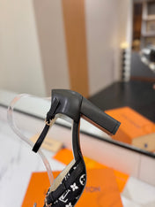 HIGH SANDALS 8 CM IN BLACK MONOGRAM DENIM AND CALFSKIN