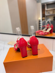 HIGH SANDALS 8 CM IN CHERRY RED MONOGRAM DENIM