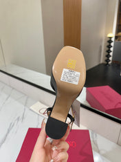 VLTN HIGH SANDAL 25S 115 MM IN BLACK LAMBSKIN WITH GOLD HARDWARE