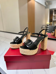 VLTN ESPADRILLE WEDGE SANDALS 25S 115 MM IN BLACK LAMBSKIN