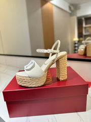 VLTN ESPADRILLE WEDGE SANDALS 25S 115 MM IN WHITE LAMBSKIN