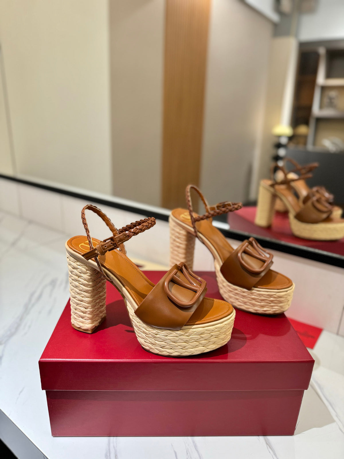 VLTN ESPADRILLE WEDGE SANDALS 25S 115 MM IN BROWN LAMBSKIN